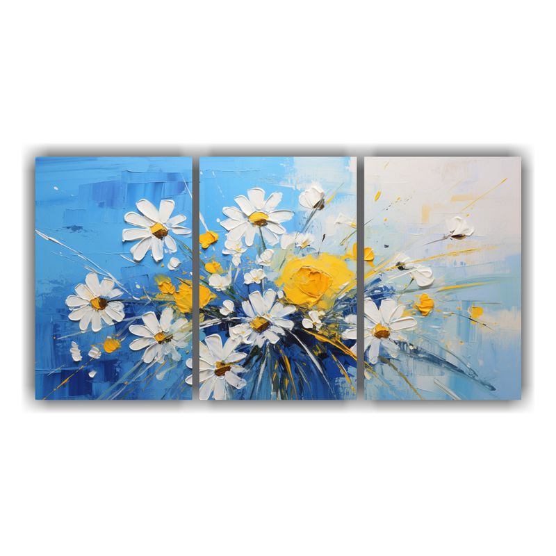 GENERICO - Conjunto 3 Cuadros Dibujo Exposición Amarillo Y Azul Flores 240x120cm