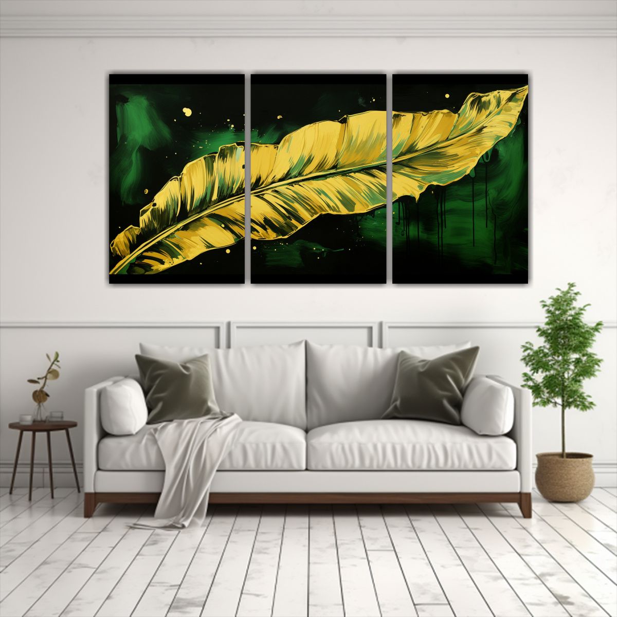 GENERICO - Pintura Decorativa Con Hojas De Plátano En Tonos Verdes Y D 240x120cm