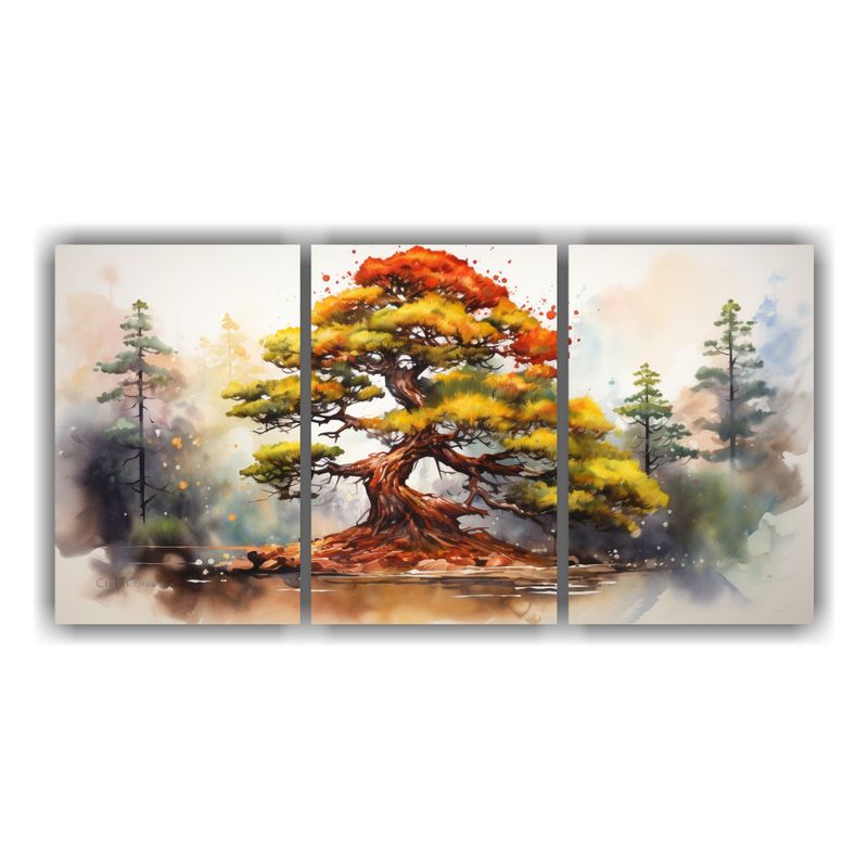 GENERICO - Pintura Abstracta De árbol Bonsái De Pino En Colores Amari 240x120cm