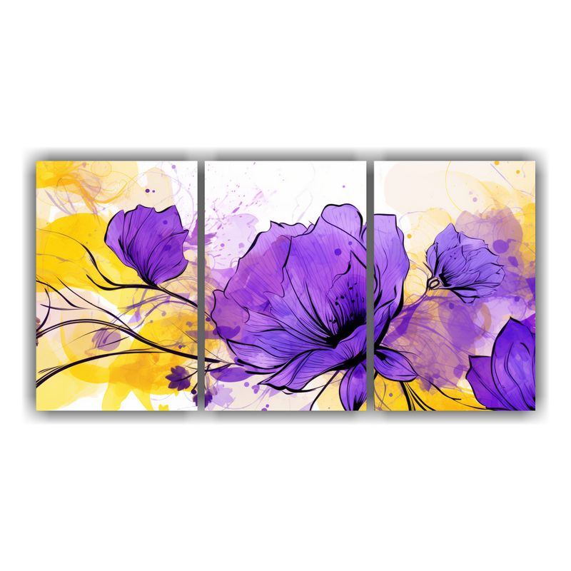 GENERICO - Cuadros Decorativos Amarillo Y Morado Para Living Con Estilo 90x45cm