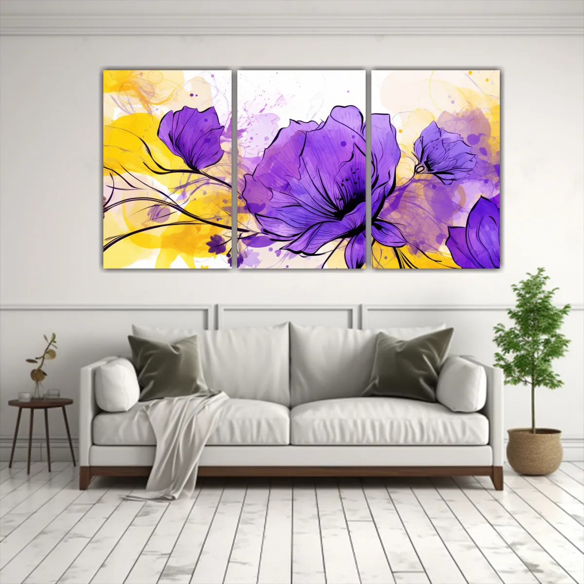 GENERICO - Cuadros Decorativos Amarillo Y Morado Para Living Con Estilo 90x45cm