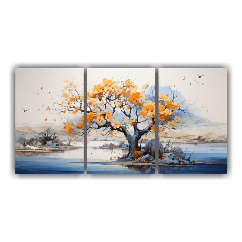 GENERICO - Pintura Abstracta De Colores Naranja Y Azul, Set 3 Artes Cal 240x120cm