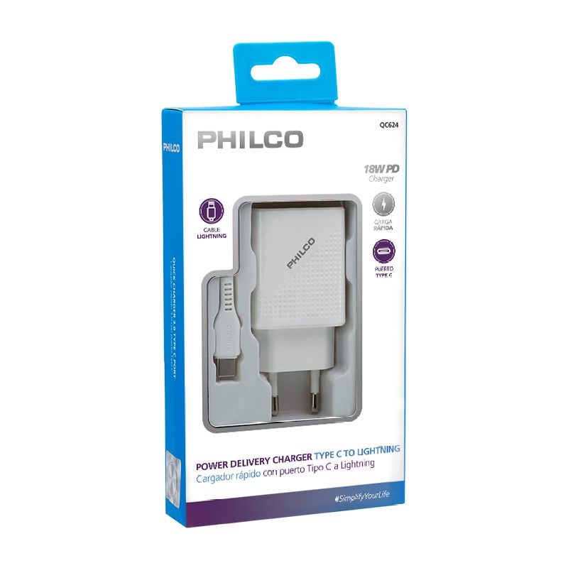PHILCO - Cargador Philco Rapido Pd 18w Usb-c Para iPhone
