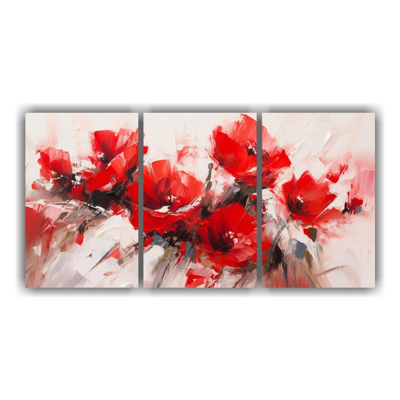 GENERICO - Pintura Tres Lienzos: Flores Blancas Y Rojas En Lienzo Con A 240x120cm