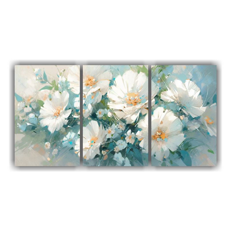 GENERICO - Pintura Original Tres Artes Calidos Flores Blancas Y Turques 240x120cm