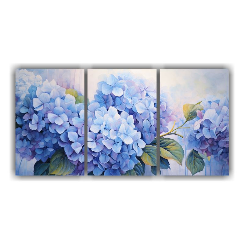 GENERICO - Pintura Abstracta De Hortensias En Tres Cuadros De Dibujo St 240x120cm