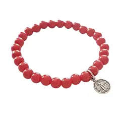 GENERICO - Pulsera de jade rojo y dije San Benito