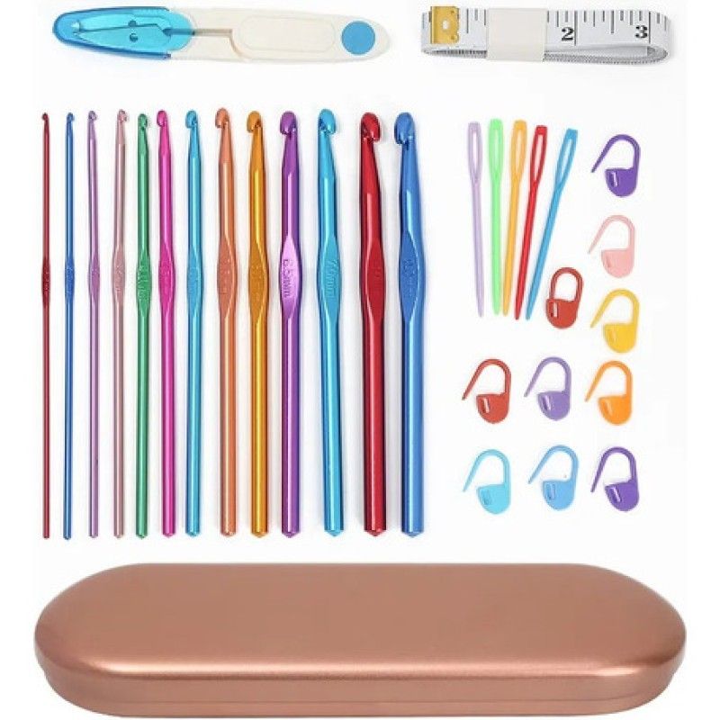 GENERICO - Set De Crochet Y  Accesorios Para Tejer Con Estuche Metalico