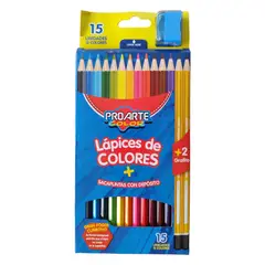 PROARTE - Lapiz Madera Caja 15 Unidades - 12colores+2g+1s