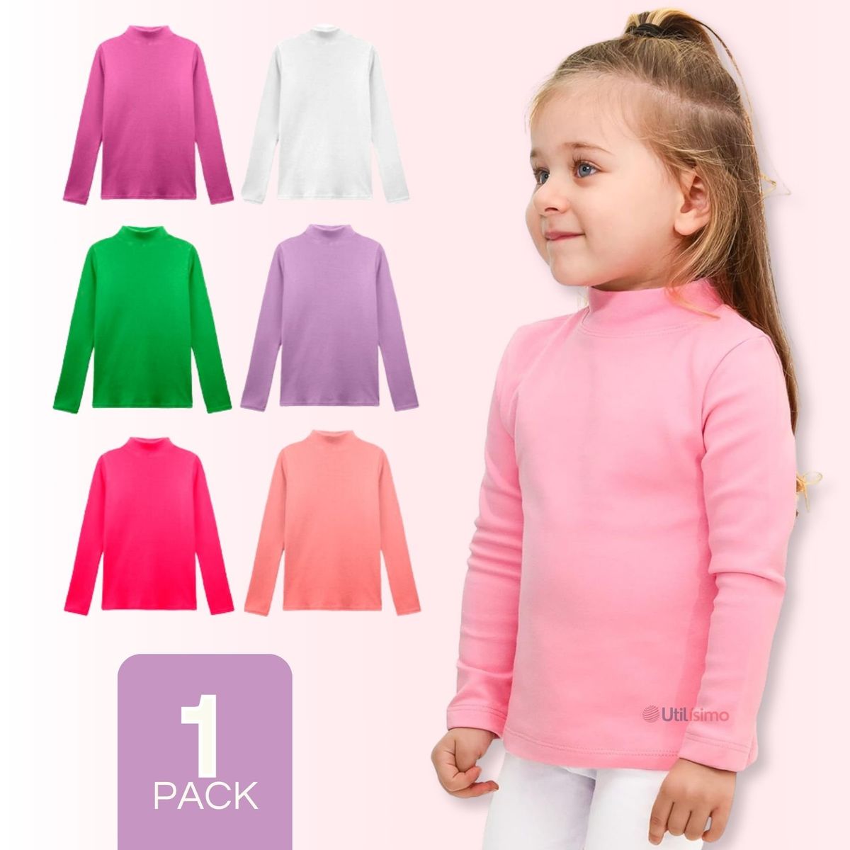 UTILISIMO - Camiseta Beatle 100% Polar Primera Capa Polera Niña Cuello Alto