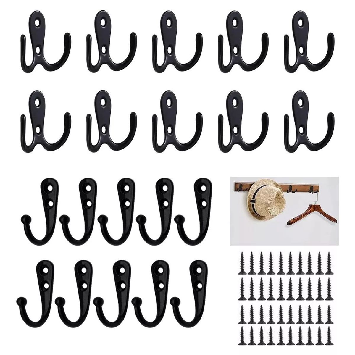 KUANGYE - 20 Piezas Ganchos Perchero Acero Inox Doble Colgador Pared