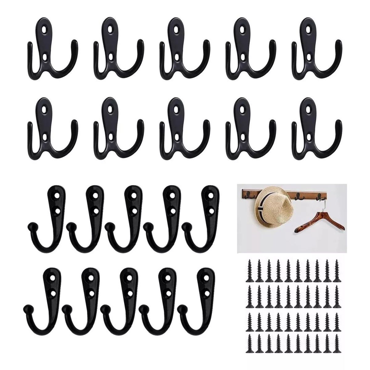 KUANGYE - 20 Piezas Ganchos Perchero Acero Inox Doble Colgador Pared