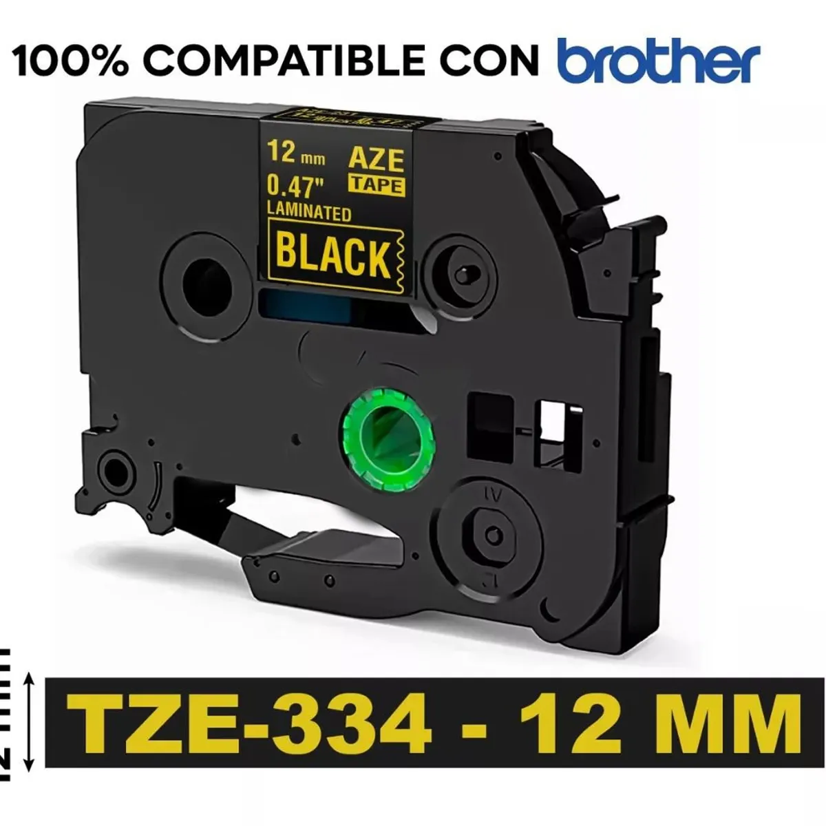 KUANGYE - Cinta Tze-334 Brother Alternativa 12mmx8m Dorado Sobre Negro