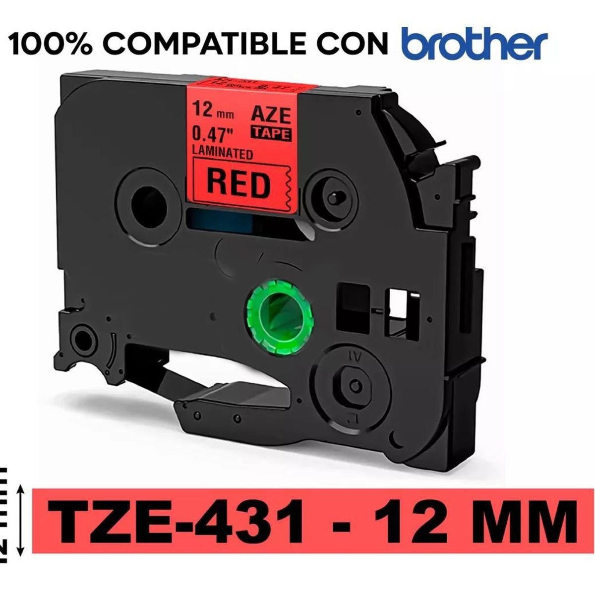 KUANGYE - Cinta Tze-431 Alternativa 12mmx8m Roja Letras Negras