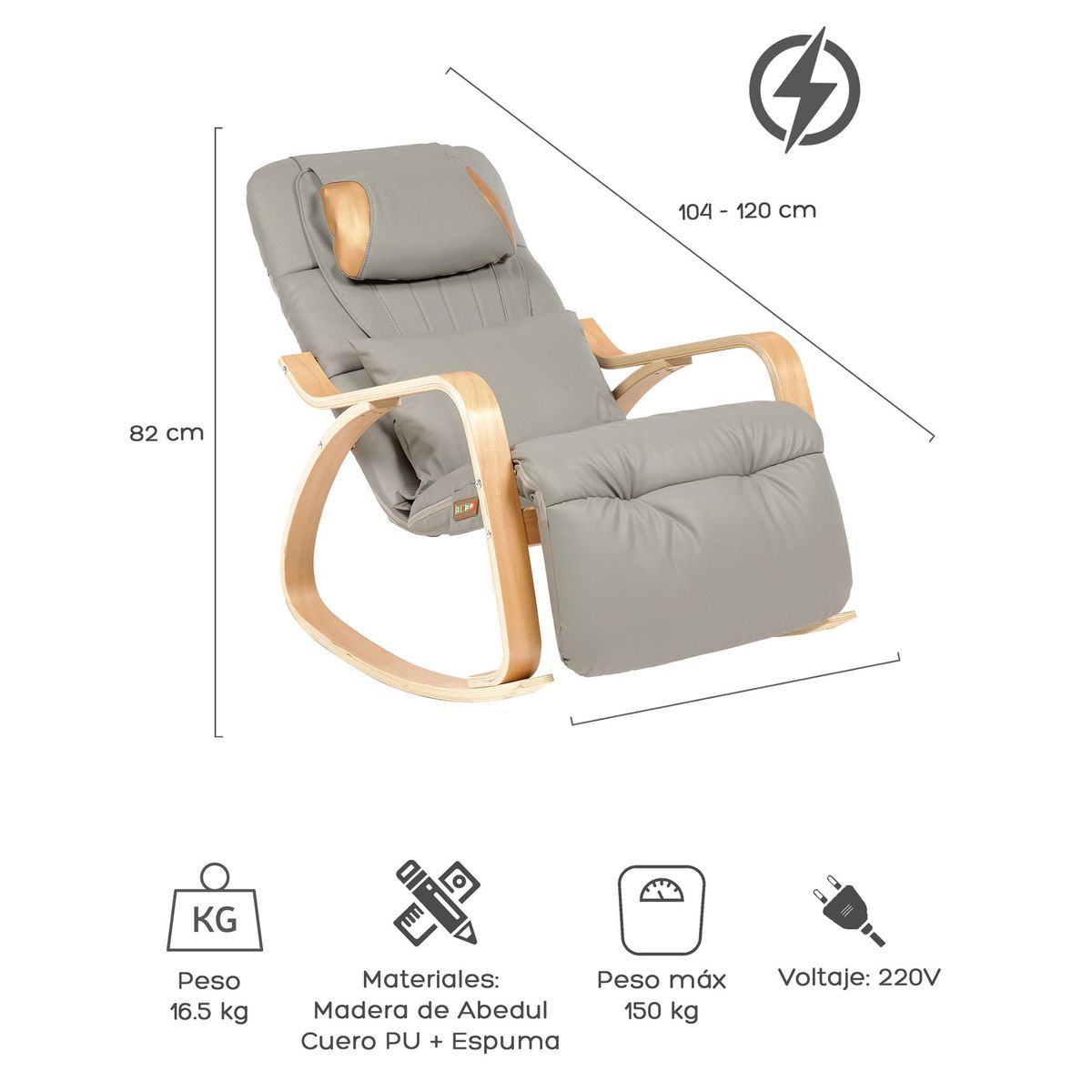 RELAN - Silla Masajeadora Relan Grey Mecedora Con Vibración y Calor