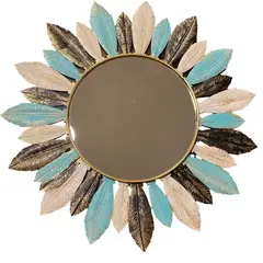 GENERICO - ESPEJO DE METAL PLUMAS TONOS DORADOS CALIPSO BLANCO