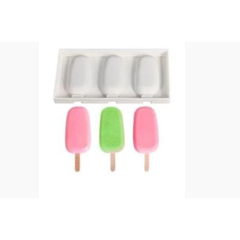 GENERICO - Molde De Silicona 3 Cavidades Paleta De Helado Con Tapa +Regalo