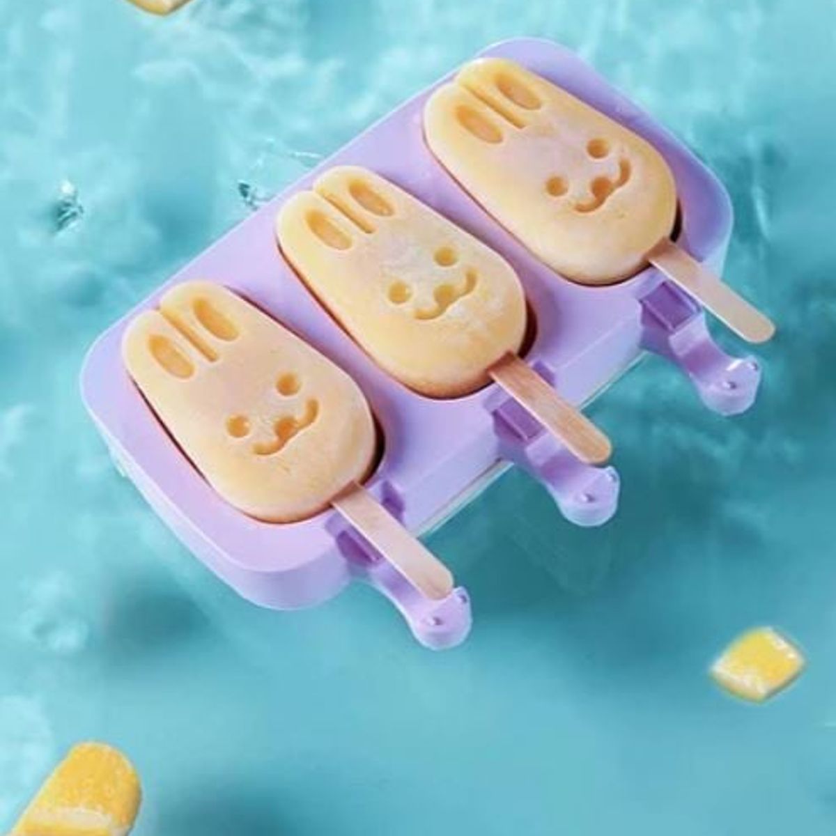 GENERICO - Molde De Silicona 3 Cavidades Paleta De Helado Forma Conejo Con Tapa