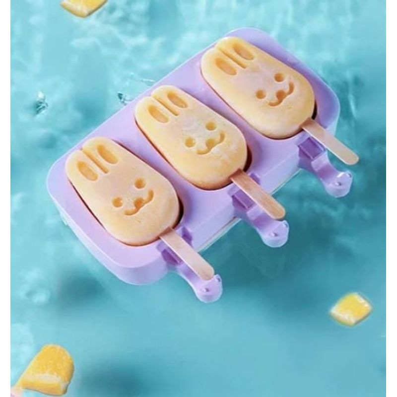 GENERICO - Molde De Silicona 3 Cavidades Paleta De Helado Forma Conejo Con Tapa +
