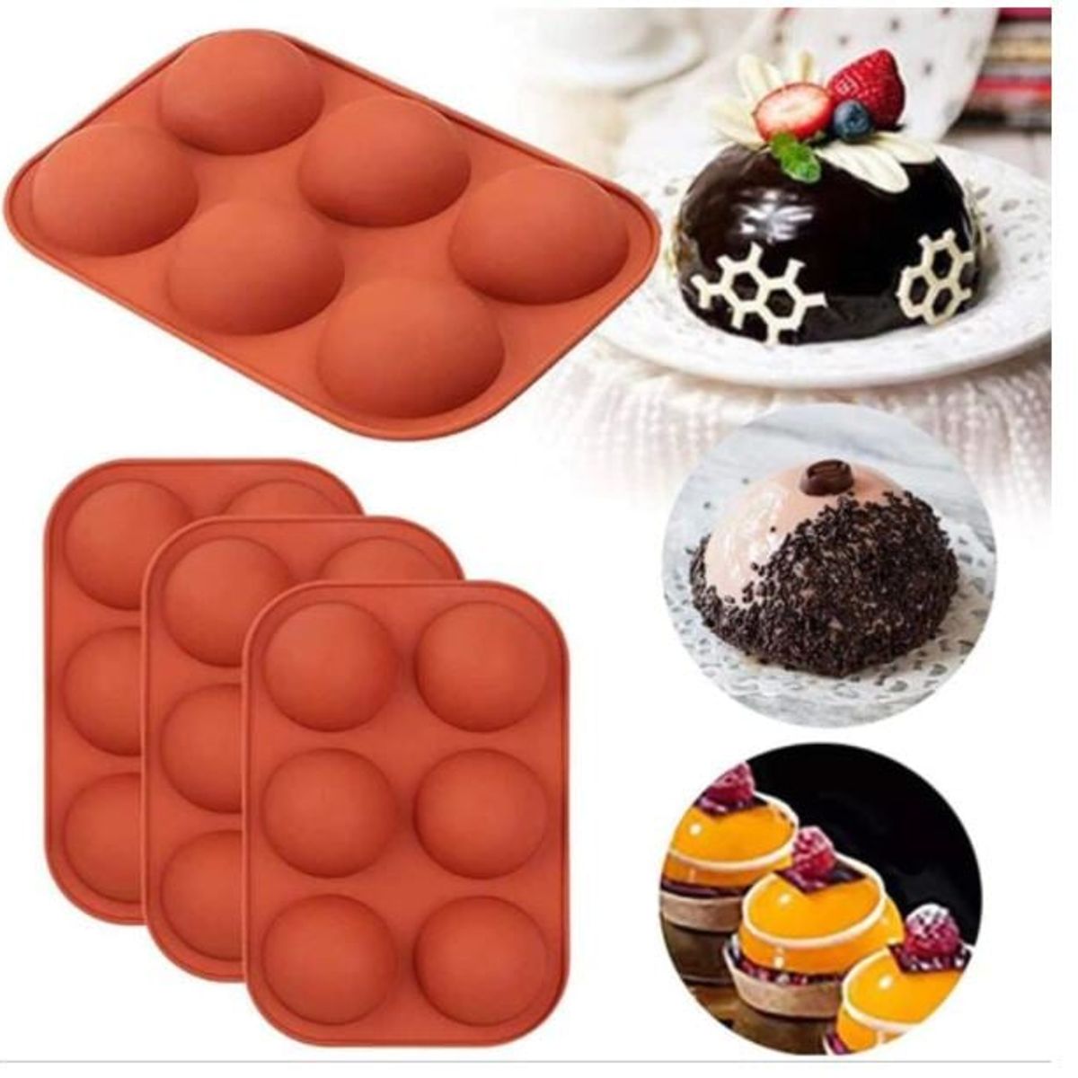 GENERICO - Molde Silicona 6 Cavidades Media Esfera, Galleta, Chocolate, Jabones