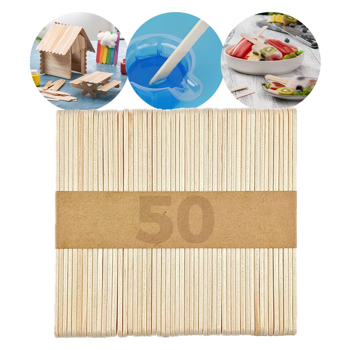 GENERICO - Palitos De Madera Paletas Para Helados Manualidades 93mm X50