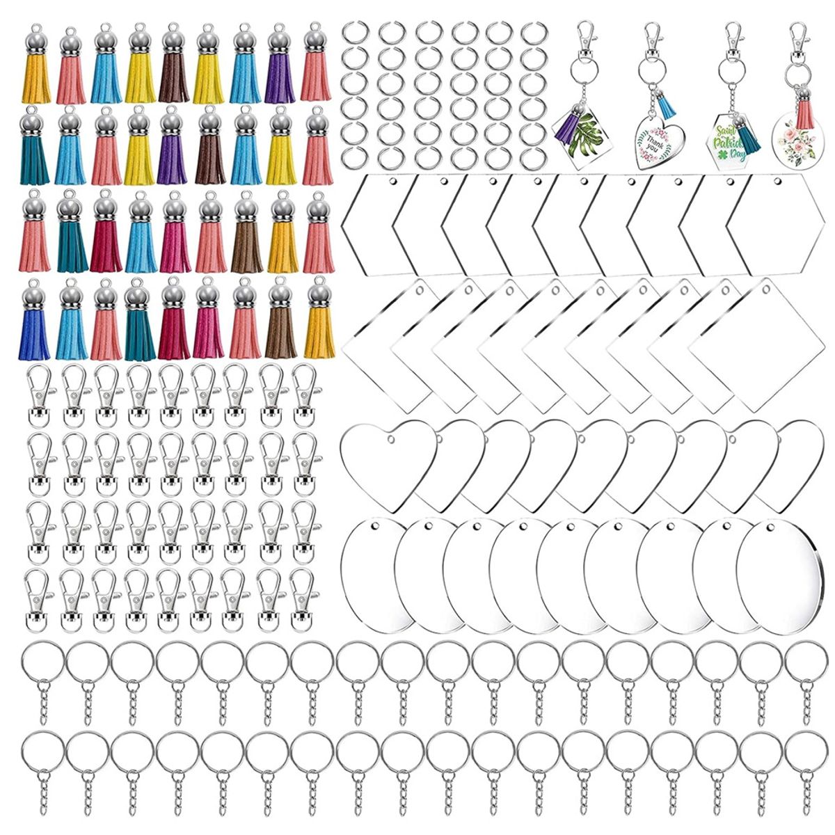 GENERICO - Set 200pcs Llaveros Acrílicos Con Argolla Borla Y Mosquetón