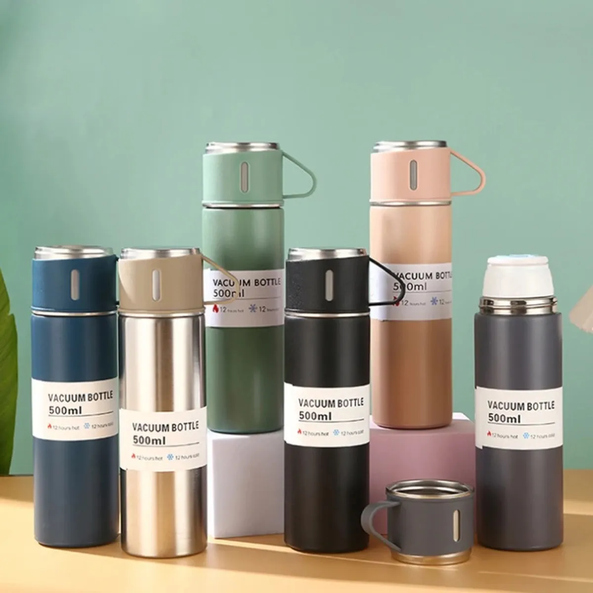 GENERICO - Termo Con 3 Tazones Acero Inoxidable Portatil 12 Horas Azul