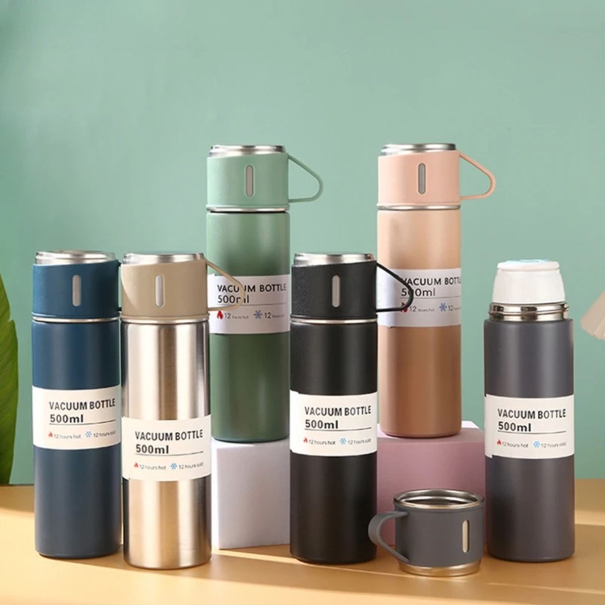 GENERICO - Termo Con 3 Tazones Acero Inoxidable Portatil 12 Horas Azul