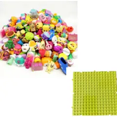 GENERICO - 18 Figuras Shopkins. Season 1-7. No Repetidas + Base Placa 16 puntos compatible con Lego