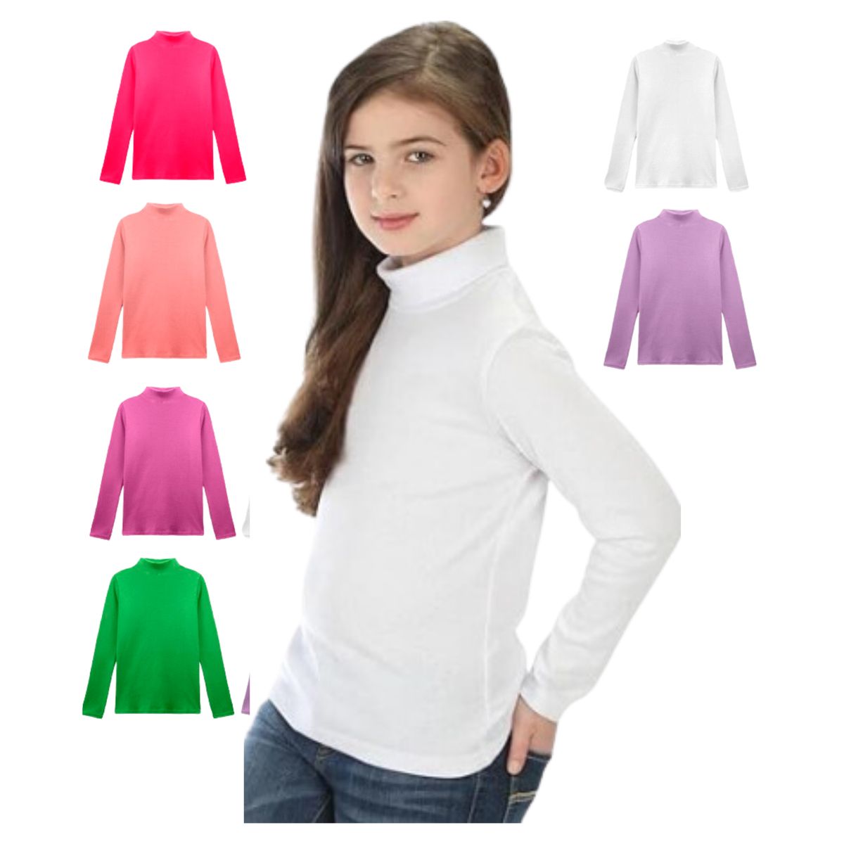 UTILISIMO - Pack 2 Camisetas Polera Polar Cuello Alto Niña Primera Capa