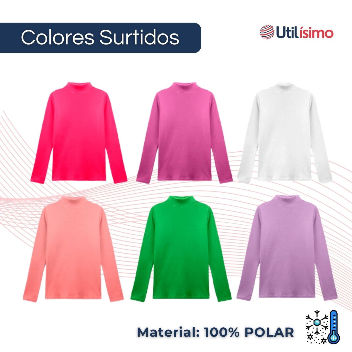 UTILISIMO - Pack 6 Camisetas Beatle 100% Polar Primera Capa Poleras Niña