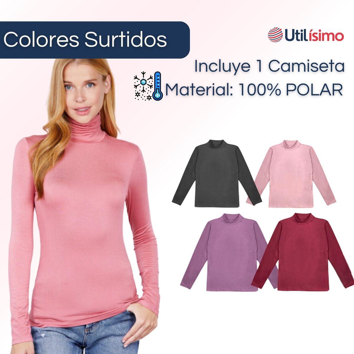 UTILISIMO - Pack 1 Camiseta Beatle Mujer Manga Larga Polar