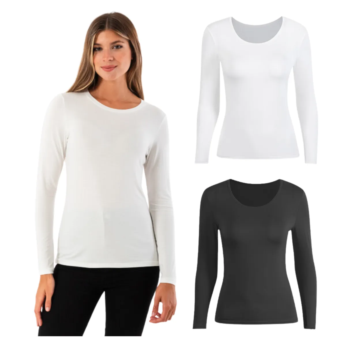 UTILISIMO - Pack 2 Camisetas Mujer Manga Larga Primera Capa Polar
