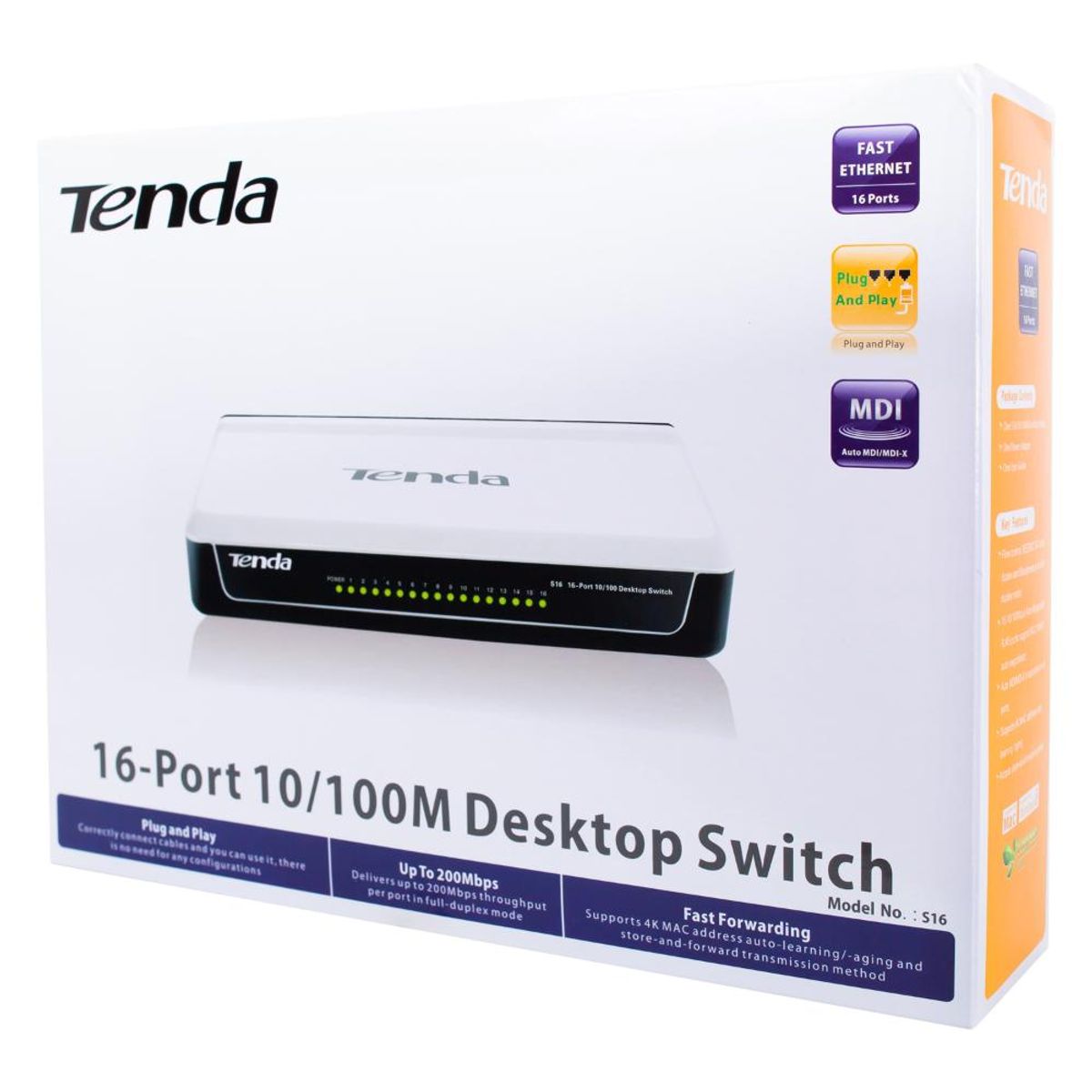TENDA - SWITCH 16 PUERTOS LAN 10/100 TABLA DIRECTA A MAC 4000