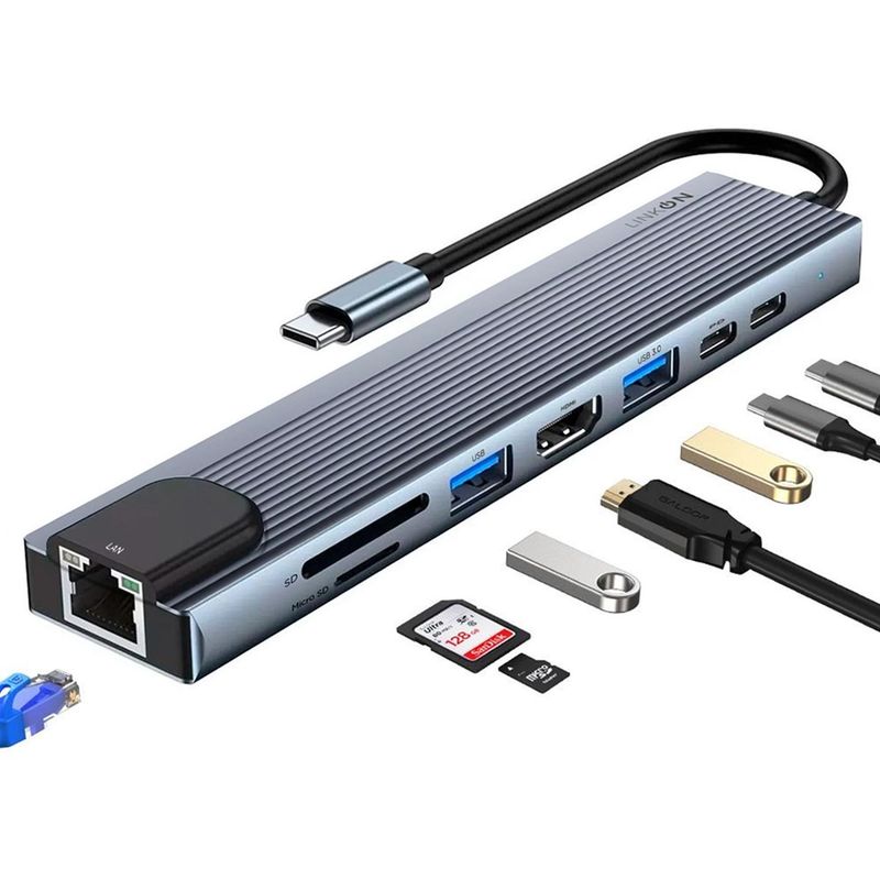 LINKON - Hub Adaptador Usb Tipo C 8 En 1 Linkon Para Mac Macbook Win