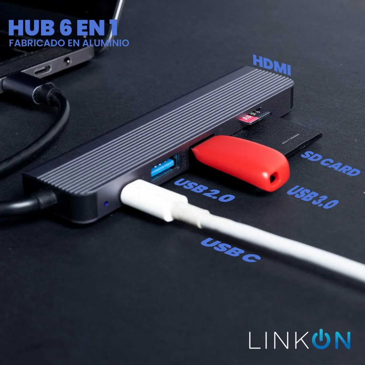 LINKON - Hub Adaptador Usb Tipo C 6 En 1 Para Mac Macbook Windows