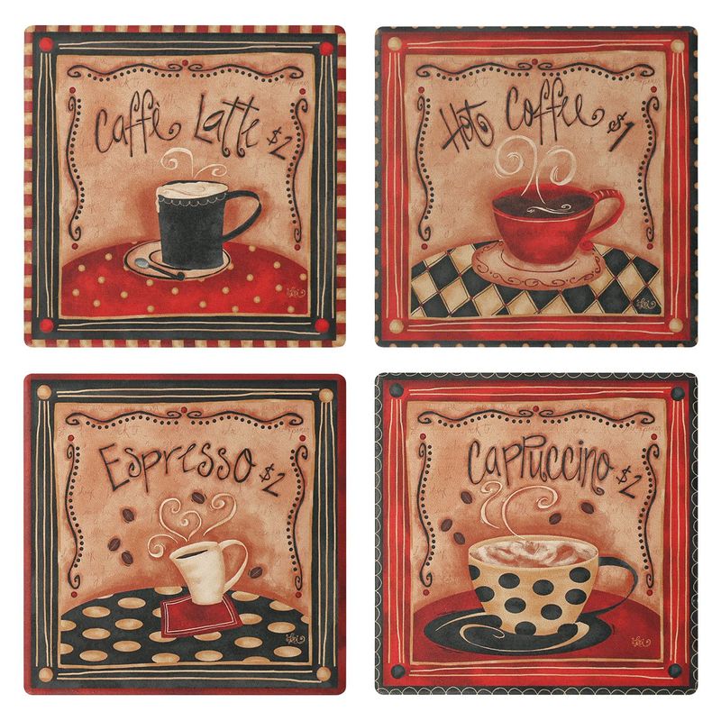 DANNY HOME - Set de 4 Posavasos de Porcelana - 10 cm (Diseño de Iconos de Café)