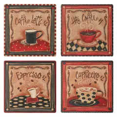 DANNY HOME - Set de 4 Posavasos de Porcelana - 10 cm (Diseño de Iconos de Café)