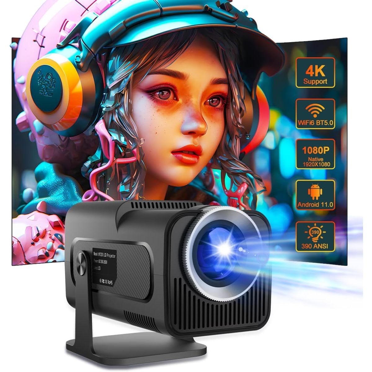 GENERICO - Proyector portátil HY320 Magcubic Android 11 HD 4K Mini Cine en casa