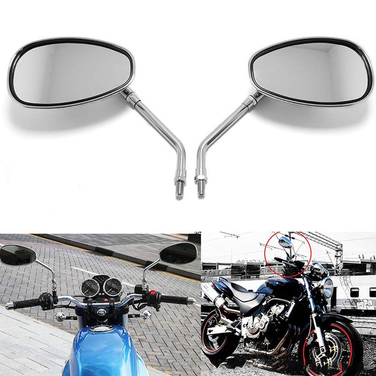 EDWINAYY - Espejos Retrovisores Cromados Ovalados Para Motos