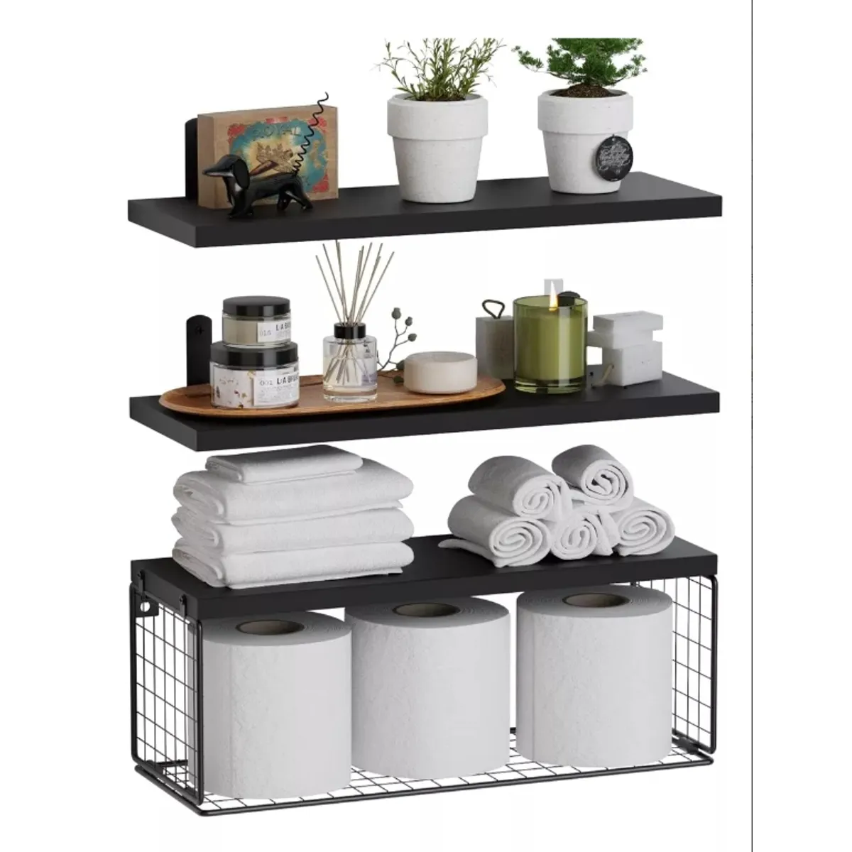 U BUY - Repisas Flotantes De Madera Modernas X3 Con Reja 100% Pino