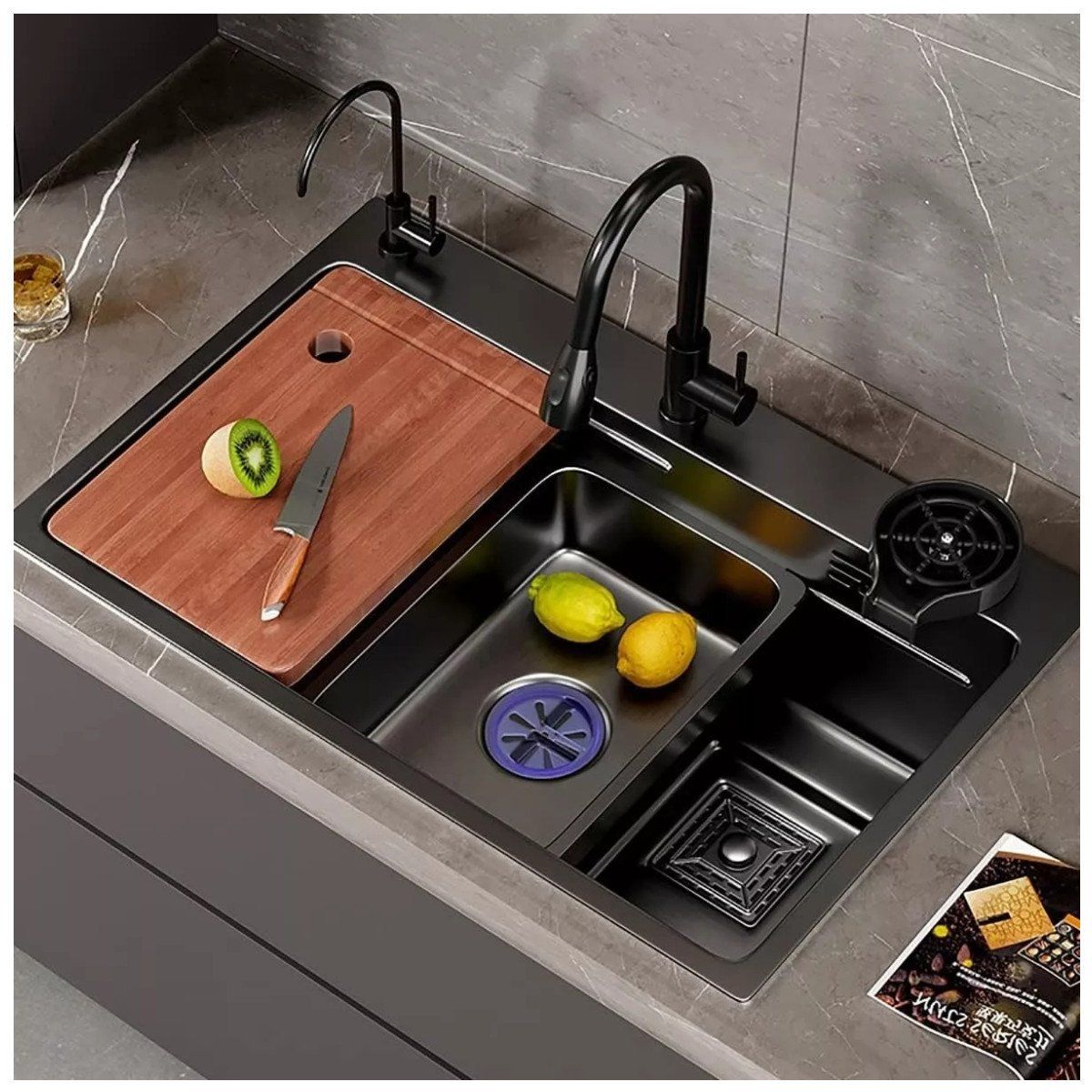 KUANGYE - Lavaplatos Empotrado con Accesorios y Lavavasos Acero Inox 80x45x21cm