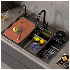 KUANGYE - Lavaplatos Empotrado con Accesorios y Lavavasos Acero Inox 80x45x21cm