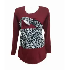 DMOM - Polera Maternal y Lactancia Print Burdeo manga larga