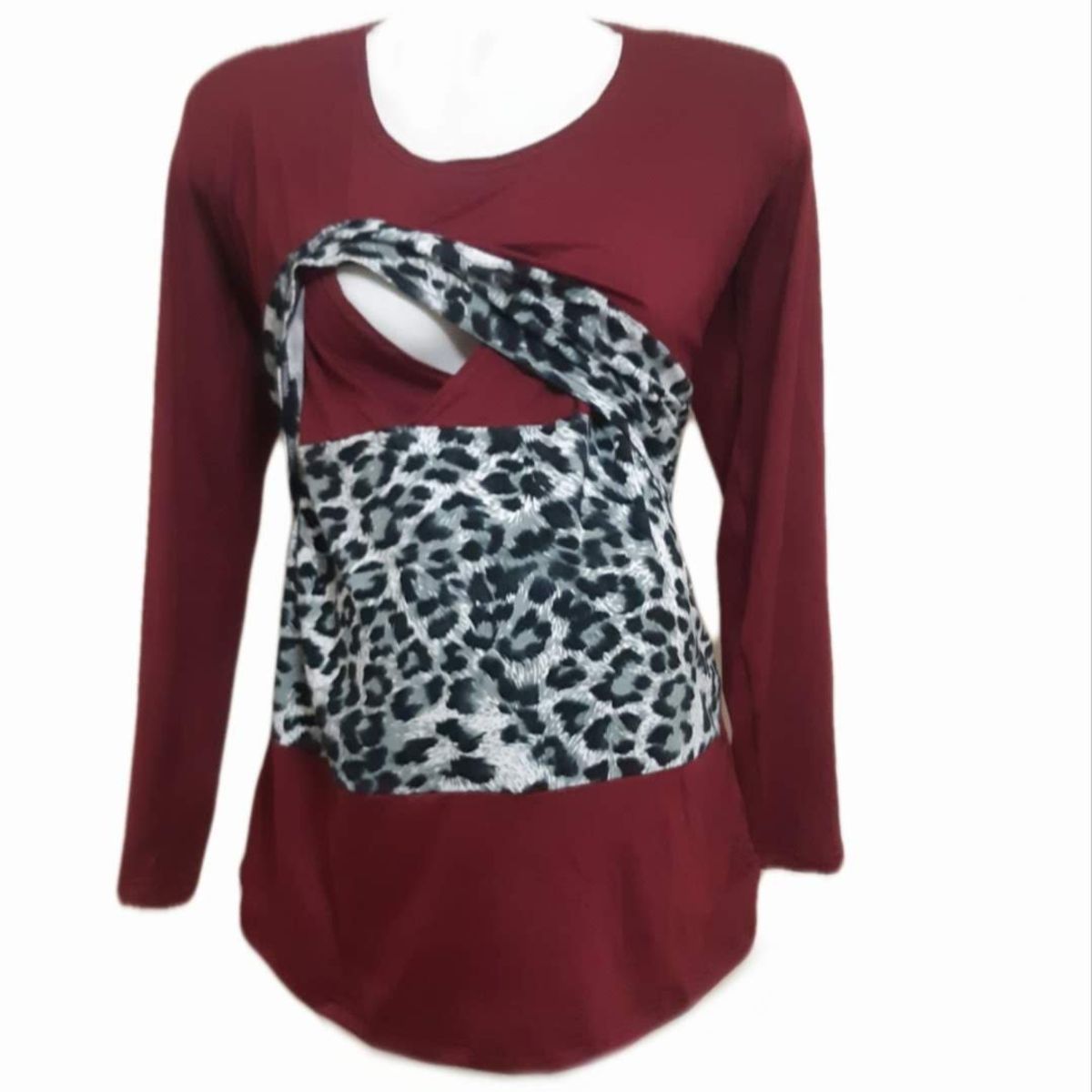 DMOM - Polera Maternal y Lactancia Print Burdeo manga larga