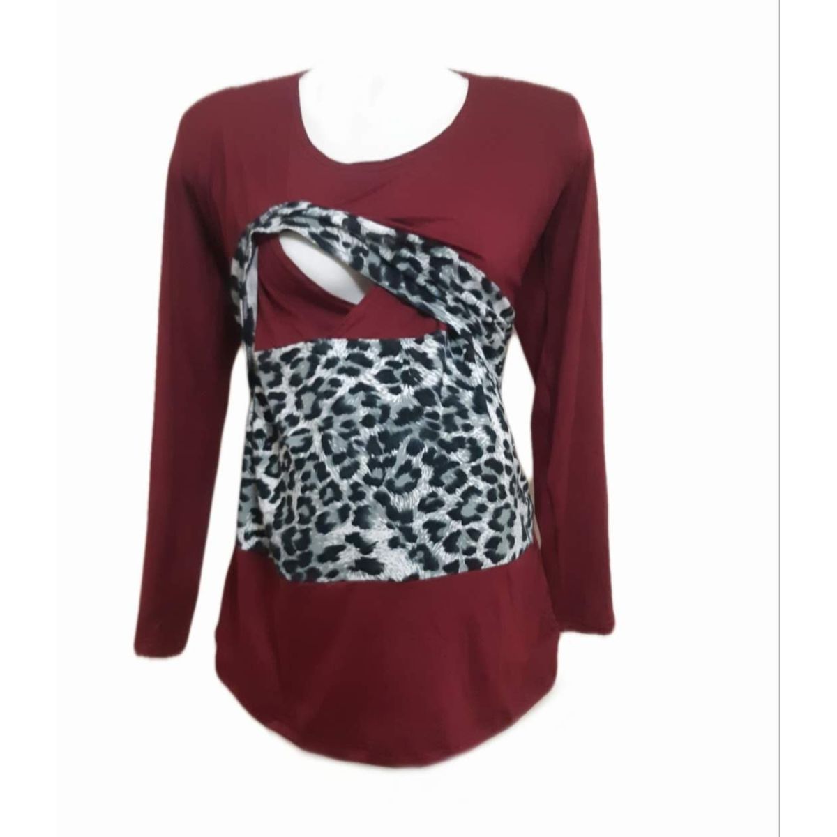 DMOM - Polera Maternal y Lactancia Print Burdeo manga larga