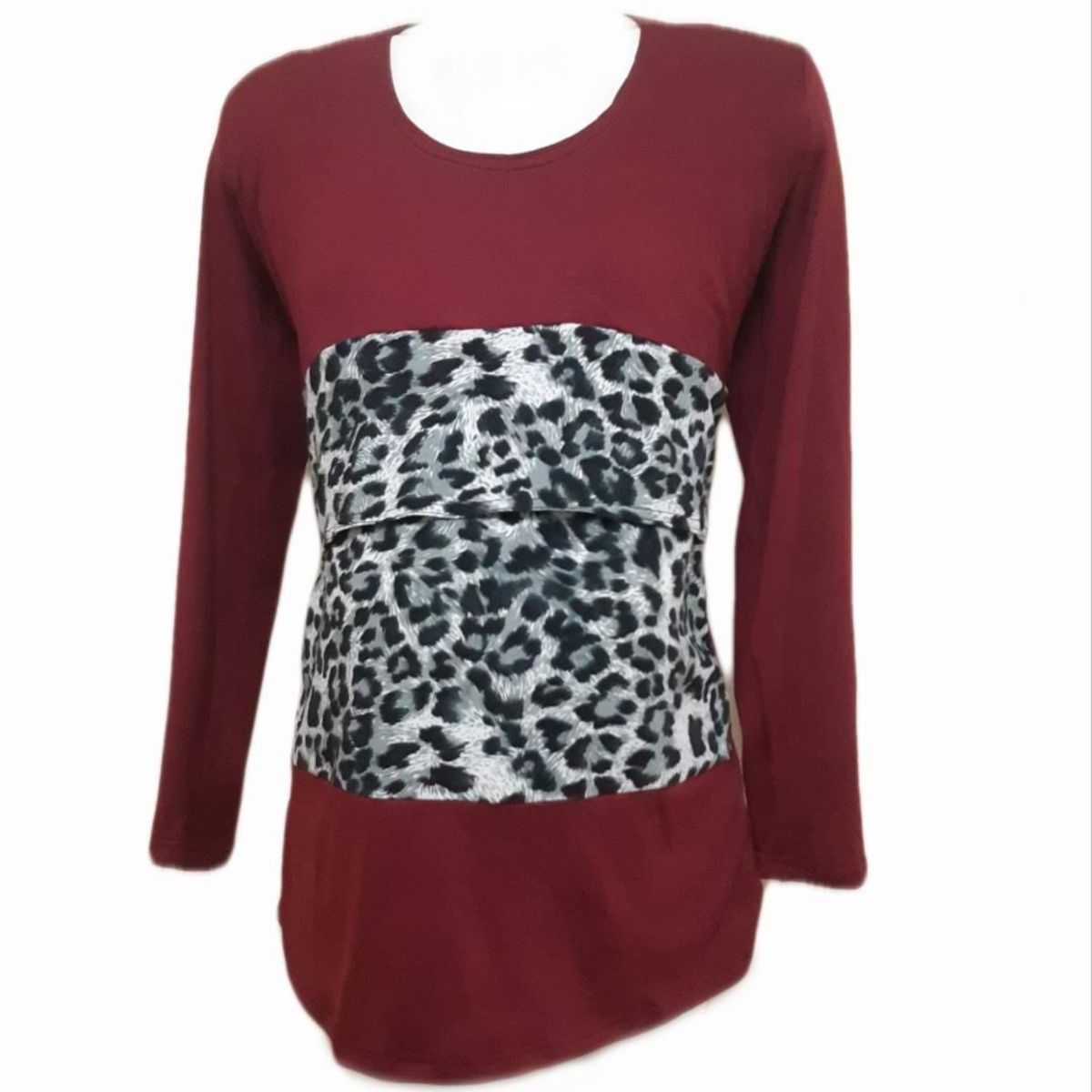 DMOM - Polera Maternal y Lactancia Print Burdeo manga larga