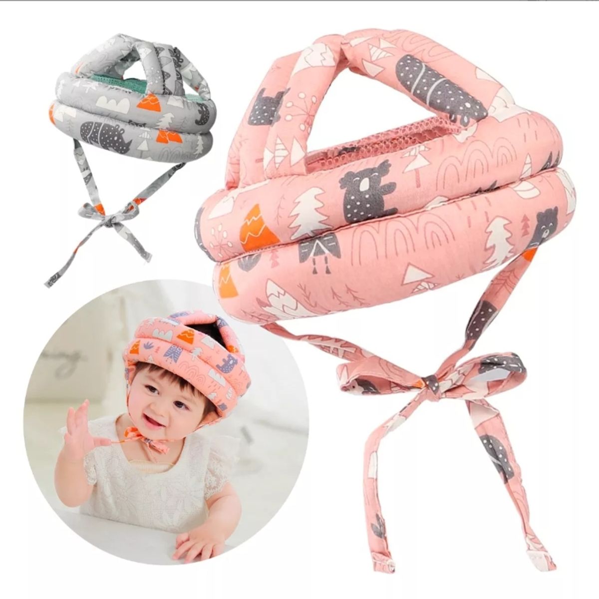 U BUY - Casco Gorro Protector Cabeza Acolchado Anti Golpes Para Bebé ROSADO