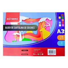 MOTARRO - Block De Cartulina De Colores A3 210 g X 10 Hojas