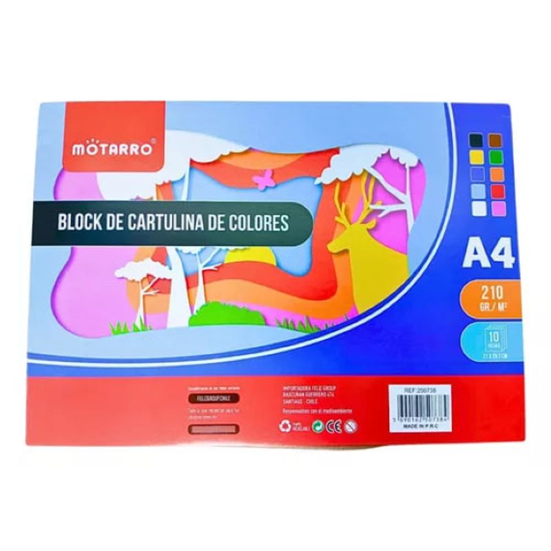 MOTARRO - Block De Cartulina De Colores A4 210 g X 10 Hojas